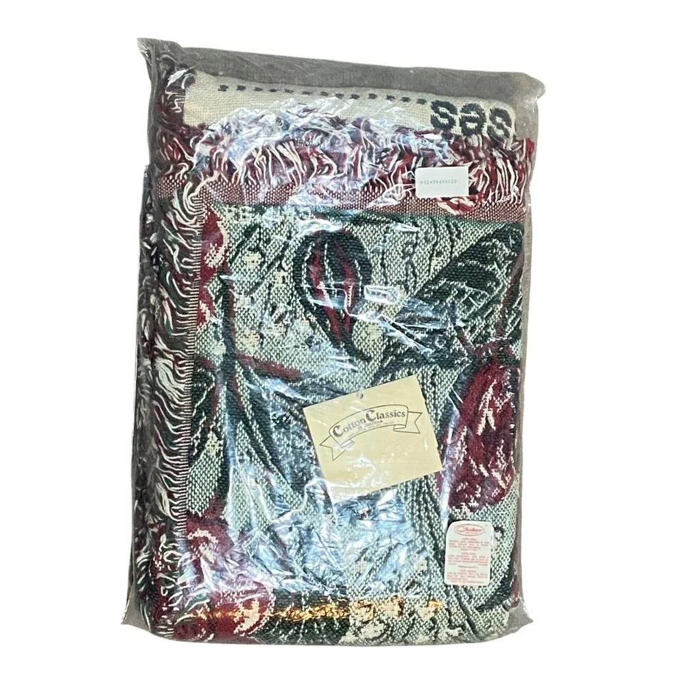 Vintage Chatham Cotton Classics Mother Poem Woven Tapestry Throw Blanket Rose